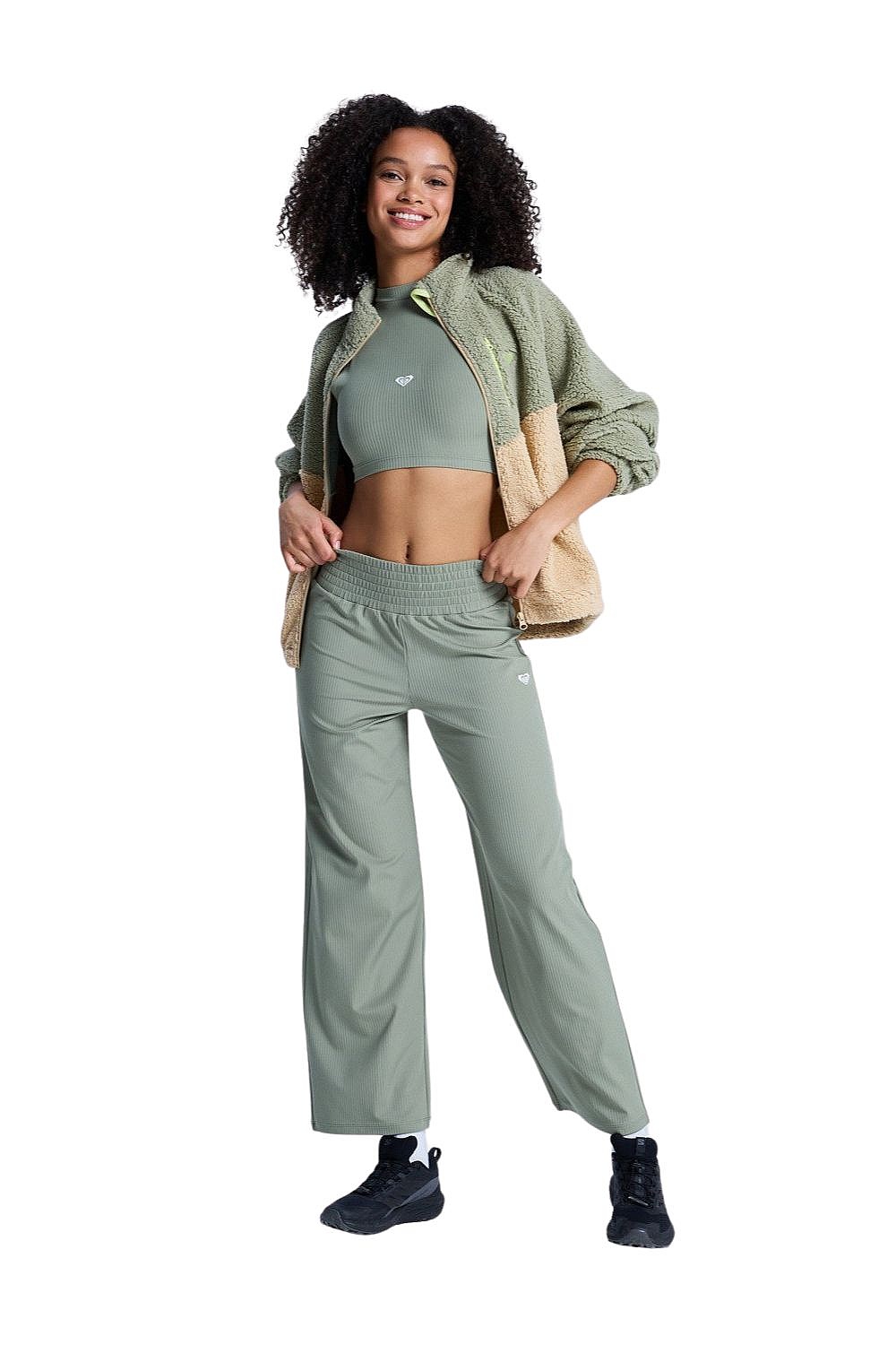 podkoszulek Roxy Rise & Vibe Rib Mock Neck - GLD0/Oil Green - women´s