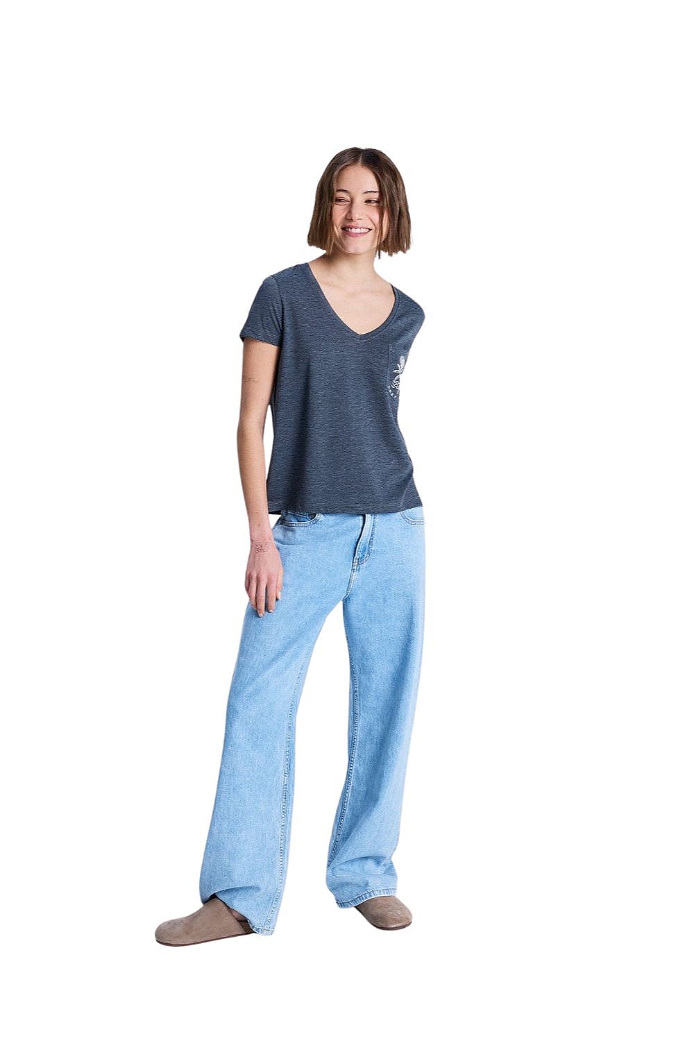 T-Shirt Roxy Laguna Green V Neck - KVJ0/Anthracite - women´s