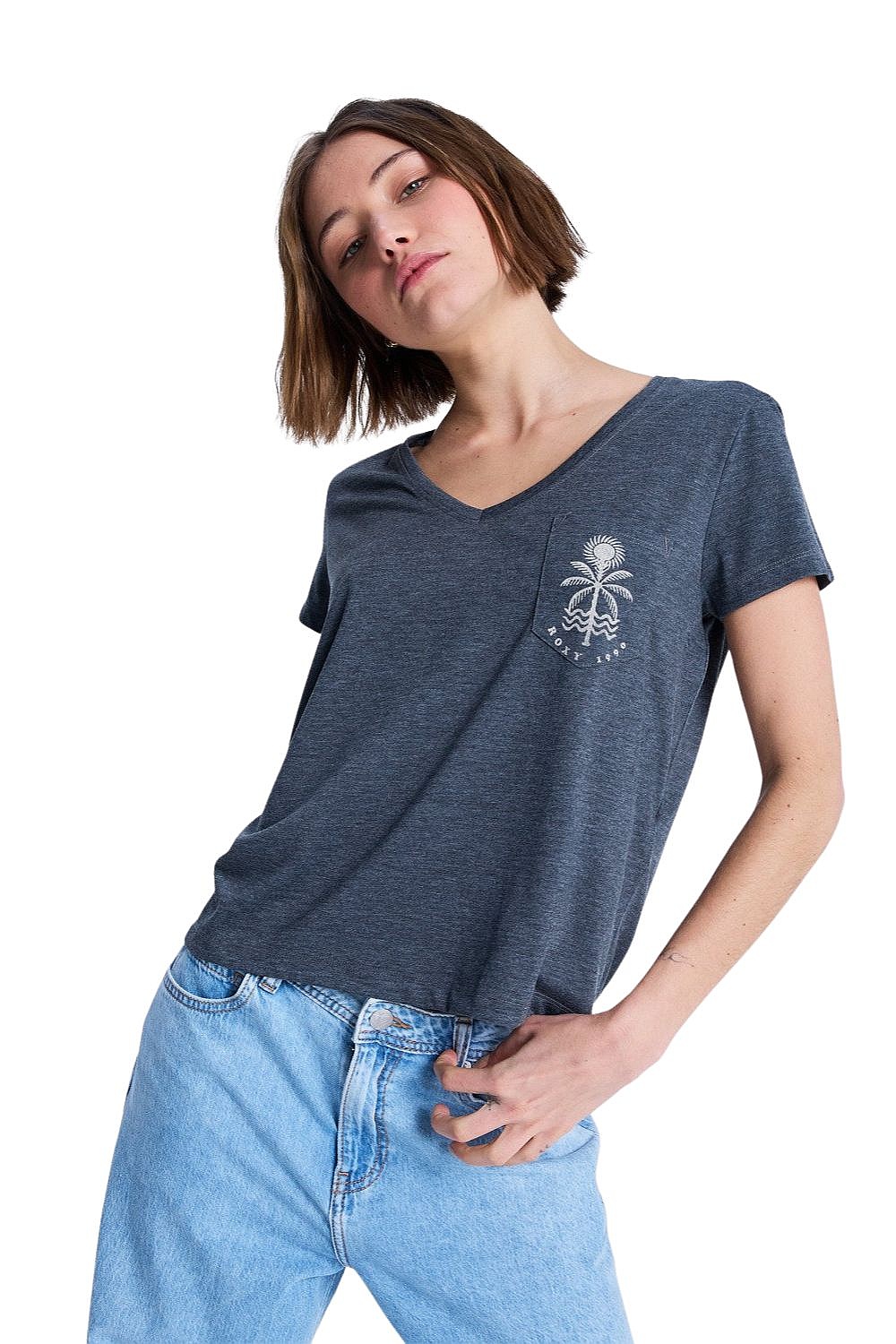 T-Shirt Roxy Laguna Green V Neck - KVJ0/Anthracite - women´s