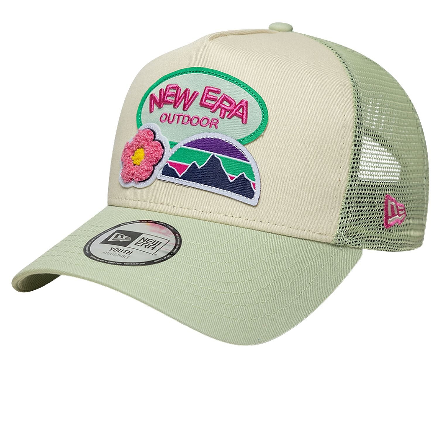 czapka z daszkiem New Era 9FO AF Outdoor Trucker Branded Youth - Light Cream/Soft Grass - unisex junior