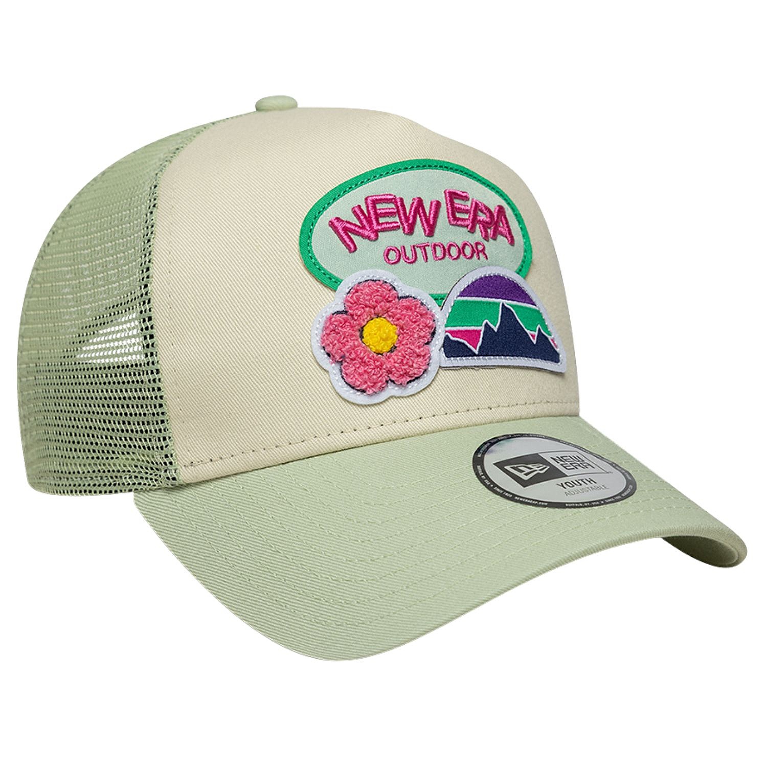 czapka z daszkiem New Era 9FO AF Outdoor Trucker Branded Youth - Light Cream/Soft Grass - unisex junior