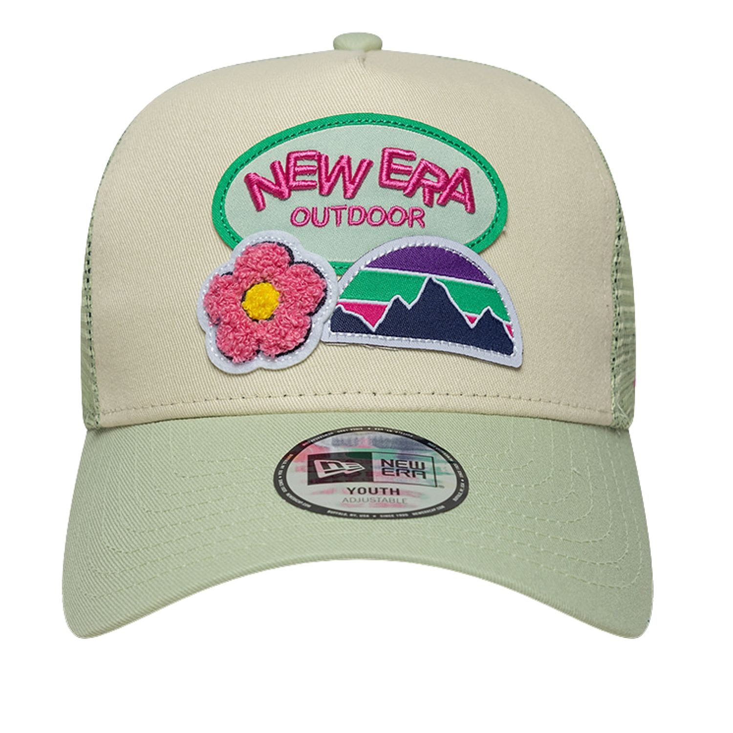 czapka z daszkiem New Era 9FO AF Outdoor Trucker Branded Youth - Light Cream/Soft Grass - unisex junior