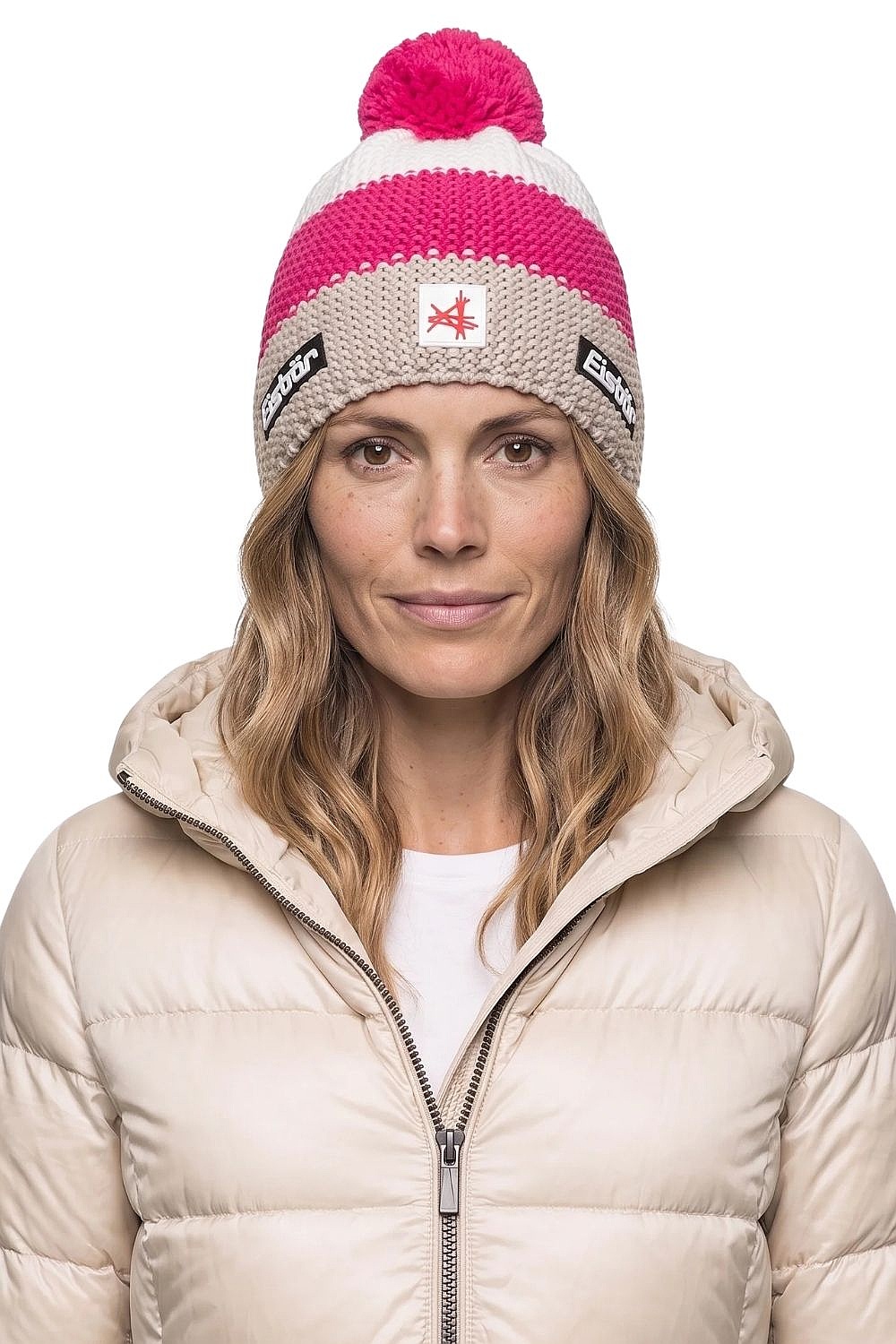 Mütze Eisbär Star Pompon MÜ SA - 133/Brushed Silver/Pitti Pink/White
